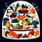 Fruits and vegetables in the refrigerator. Vector illustration in a flat style Generative AI