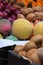 Fruits and vegetables for sale in a greengrocer