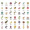 Fruits and vegetables, vegetarian set, summer isolated color vector icons.