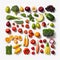 Fruits and vegetables on a white background, isolate. Generative AI technology