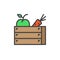 Fruits and vegetables wooden box filled outline icon, line vector sign, linear colorful pictogram.