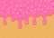 Fruits waffle background with pink ice cream flowing down, wafer textured. Vector