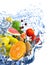 Fruits and water splash