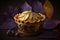 fruity delicious plum mini pie with decoration of golden leaves