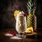 Fruity Pina Colada Cocktail Made With Rum, Coconut Cream, Pineapple Juice, pineapple wedge. AI generated