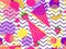 Fruity seamless pattern with memphis elements and pop art style. Striped background. Vector