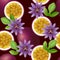 Fruity seamless pattern with passion fruit and flo