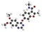 Fruquintinib cancer drug molecule. 3D rendering. Atoms are represented as spheres with conventional color coding: hydrogen (white