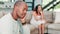 Frustrated couple, divorce and fight on sofa in disagreement, argument or breakup in living room at home. Angry man and