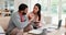 Frustrated couple, phone and fight in financial crisis, debt or mistake on living room sofa at home. Man and woman on