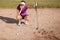 Frustrated golfer in a sand trap