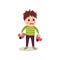 Frustrated kid boy flat character holding broken toy car in hands