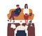 Frustrated mother and disobedience son meeting with director at office vector flat illustration. Mom and teacher