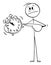 Frustrated Person Holding and Pointing at Alarm Clock, Vector Cartoon Stick Figure Illustration