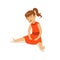 Frustrated sad girl character on red dress sitting on the floor vector Illustration