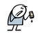 Frustrated stickman holds an inverted paper cup of coffee in his hand. Vector illustration of the last drop of the drink