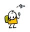 Frustrated stickman missed his flight to the plane, holds a ticket and looks at the sky. Vector illustration of an