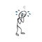 Frustration. Sad man crying, yawn, grief. Hard times struggle loss pain. Hand drawn. Stickman. Doodle sketch, Vector graphic