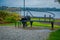 FRUTILLAR, CHILE - SEPTEMBER, 23, 2018: Outdoor view of black metallic structure in form a huge piano at outdoors of the