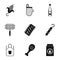Frying meat icons set, simple style
