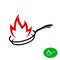 Frying pan with fire flame logo.