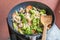 Frying pan with freshly cooked variety of vegetables