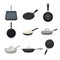 frying pan kitchen set cartoon vector illustration