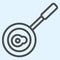 Frying pan line icon. Plate with handle, cooking pan and cooked roast egg. Home-style kitchen vector design concept