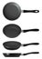 Frying pan with non-stick coating and black plastic handle on white background