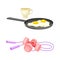 Frying Pan with Scrambled Eggs and Dumbbell with Skipping Rope as Good Morning Symbol and Attribute Vector Set