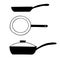 Frying pan set icon, sticker. sketch hand drawn doodle style. , minimalism, monochrome. dishes, cooking, food, fry
