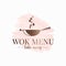 Frying pan watercolor wok logo on white background