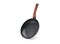 Frying pan with wooden handle handle glass lid isolate on white background