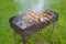 Frying of the quails strung on a skewer, on a brazier