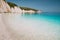 Fteri beach in Kefalonia Island, Greece. One of the most beautiful untouched pebble beach with pure azure emerald sea