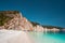 Fteri beach in Kefalonia Island, Greece. One of the most beautiful untouched pebble beach with pure azure emerald sea