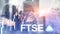 FTSE 100 Financial Times Stock Exchange Index United Kingdom UK England Investment Trading concept with chart and graphs