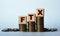 FTX - acronym on wooden cubes. Which stand on stacks of coins on a light background