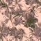 Fuchsia Flower Garden. Gray Summer Leaf. Coral Seamless Textile. Watercolor Garden. Pattern Textile. Floral Leaf. Exotic Jungle. B