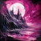 Fuchsia Gothic Seascape Abstract: Monochromatic Chaos With Swirling Colors