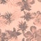 Fuchsia Hibiscus Background. Gray Flower Texture. Pink Seamless Leaf. Coral Watercolor Texture. Pattern Painting. Tropical Design.