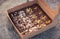 Fudge brownies in a brown paper box