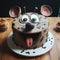 Fudge Face Cake: Playful Mouse Theme In Comic Cartoon Style