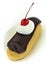 Fudge Topped Eclair Dessert Pastry with Cherry