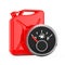 Fuel Dashboard Gauge Showing a Empty Tank in front of Red Metal Jerrycan. 3d Rendering