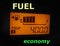 Fuel economy: fuel gauge and odometer showing a minimal fuel consumption