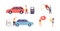 Fuel economy set with people refueling cars, flat vector illustration isolated.