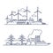 Fuel energy vs green power concept. Vector illustration of renewable electric vs fossil pollution power. Outline style
