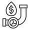Fuel pipe with drop line icon. Pipeline leak with dollar sign. Oil industry vector design concept, outline style