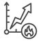 Fuel price increase line icon. Energy market price growth graph, trading chart with fire sign. Oil industry vector